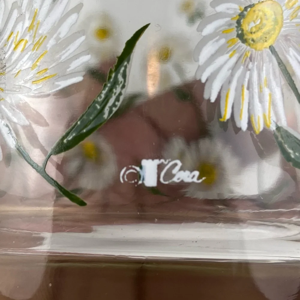 Mid-Century Cera Small Glass Ice Bucket With Daisy Motif